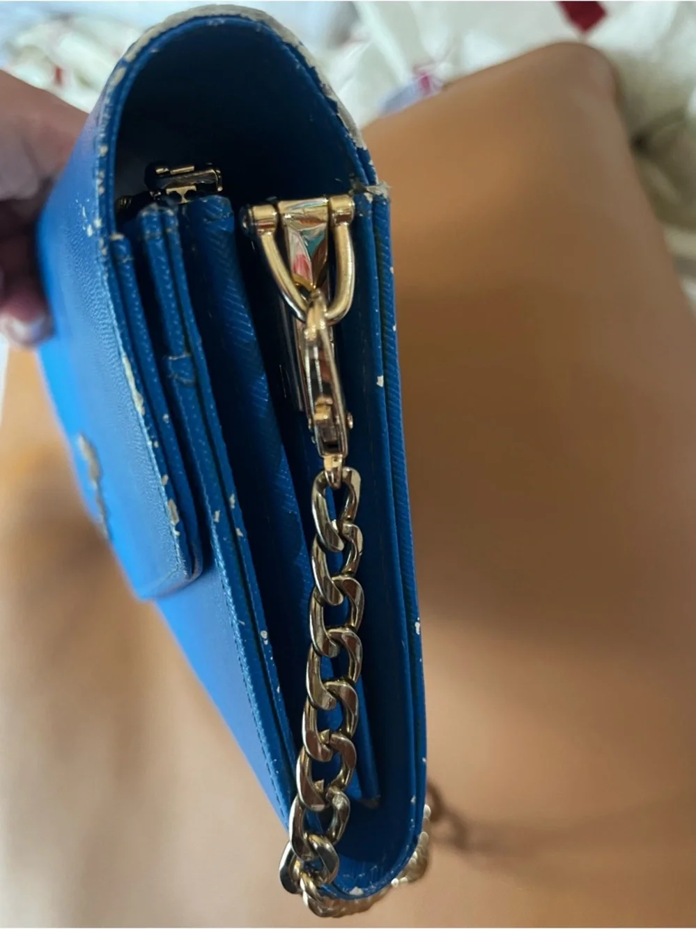 Vintage Prada Bright Blue Saffiano Envelope Chain Clutch - Picture 6 of 12